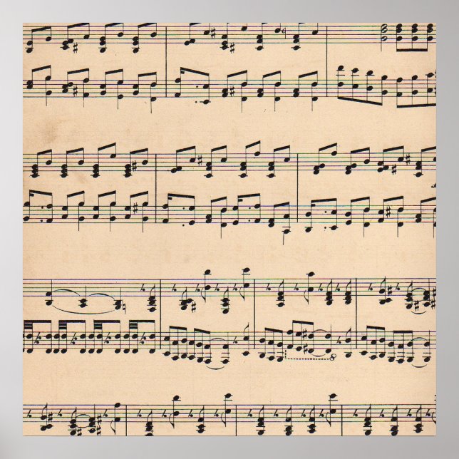 Vintage Noten Schwarz-Weiß-Noten Poster (Vorne)