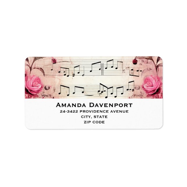 Vintage Noten und Rose Adressaufkleber (Vorne)