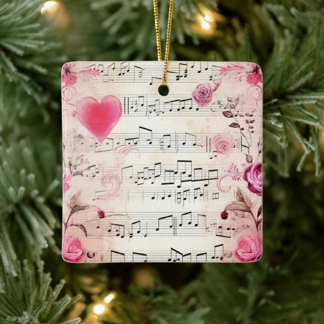 Vintage Noten und Rose Keramikornament (Baum)