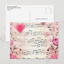 Vintage Noten und Rose Postkarte