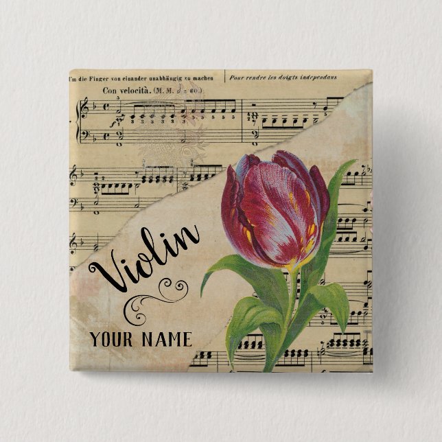 Vintage Noten von Violin Tulip Button (Vorderseite)
