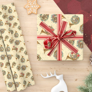 Vintage Notenblätter Französische Hörner Weihnacht Geschenkpapier
