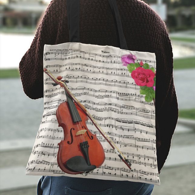 Vintage Notengestaltung für Violine und Rose Tasche (Von Creator hochgeladen)