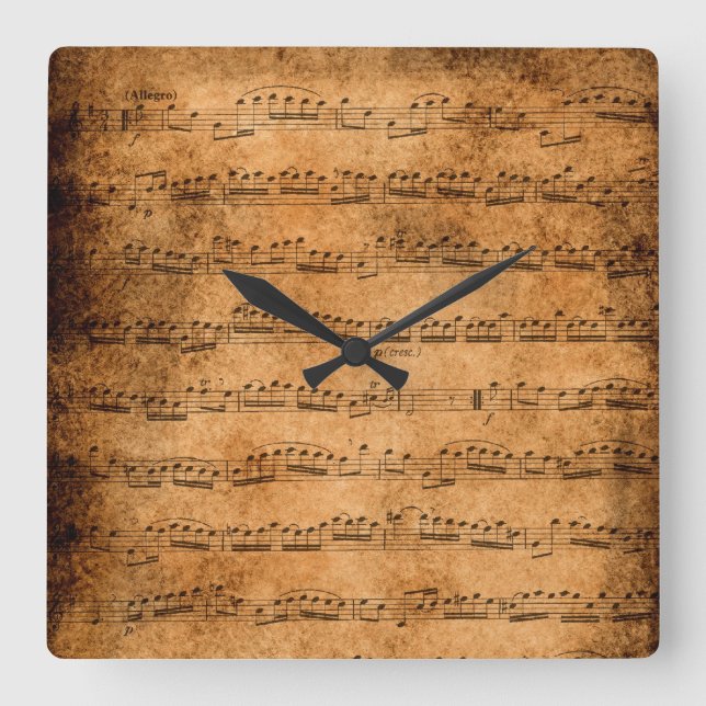 Vintage Notenmusik Quadratische Wanduhr (Vorderseite)