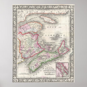 Vintage Nova Scotia und New Brunswick Map (1866) Poster