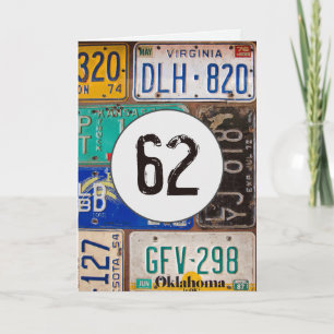 Vintage Nummernschilder zum 62. Geburtstag   Karte
