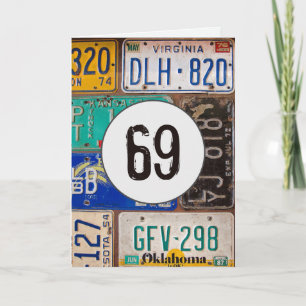 Vintage Nummernschilder zum 69. Geburtstag Karte