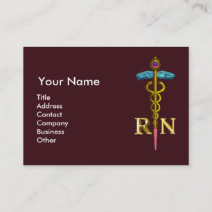 VINTAGE NURSE and Gold Caduceus NR Emblem Visitenkarte