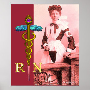 VINTAGE NURSE und Gold Caduceus NR Emblem Poster