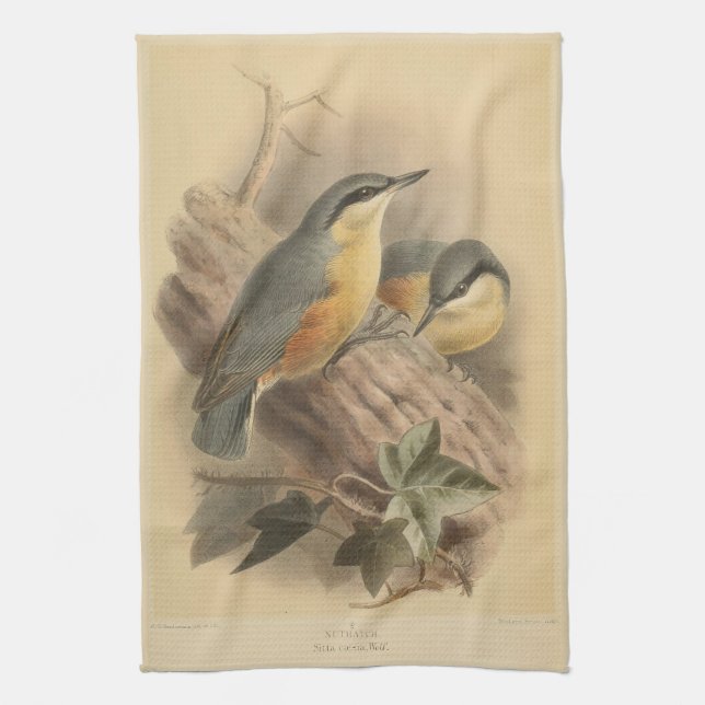 Vintage NuthatchIllustration Geschirrtuch (Vertikal)