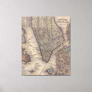 Vintage NYC und Brooklyn-Karte (1847) Leinwanddruck