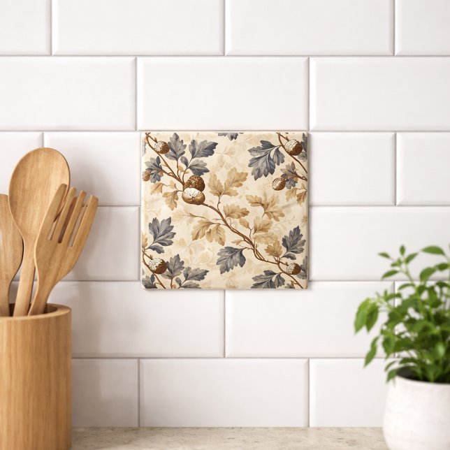 Vintage Oak Leaf | Elegant Blue and Gold Fliese (Von Creator hochgeladen)