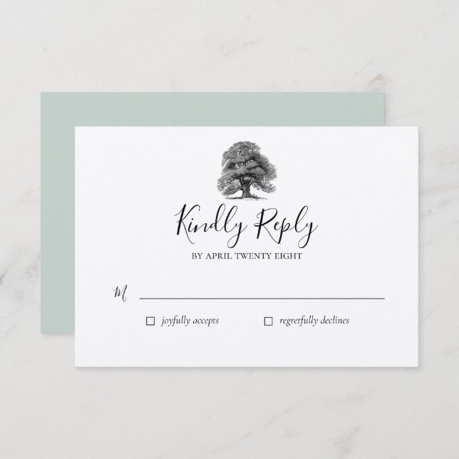 Vintage Oak Tree Wedding RSVP Karte (Vorne/Hinten)