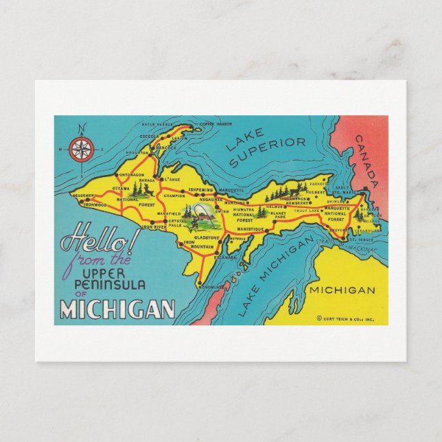 Vintage Oberhalbinsel Michigan Postkarte (Vorderseite)
