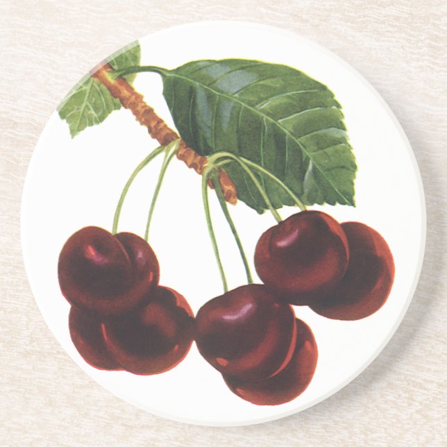 Vintage Obstbäume, reife Kirschen aus einem Baum Getränkeuntersetzer (Vorne)
