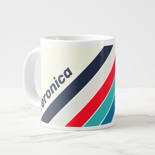 Vintage Ocean Stripes with Name Jumbo-Tasse (Vorderseite Links)