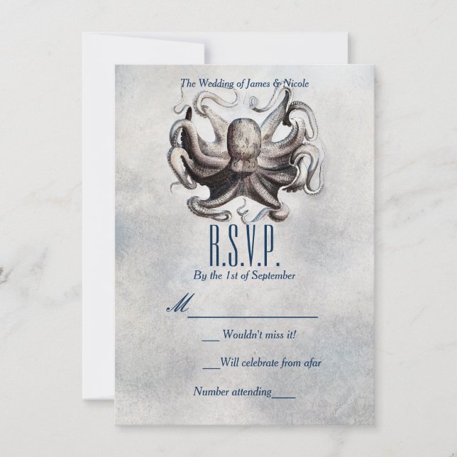 Vintage Octopus Beach Salt Wedding RSVP Card Einladung (Vorderseite)