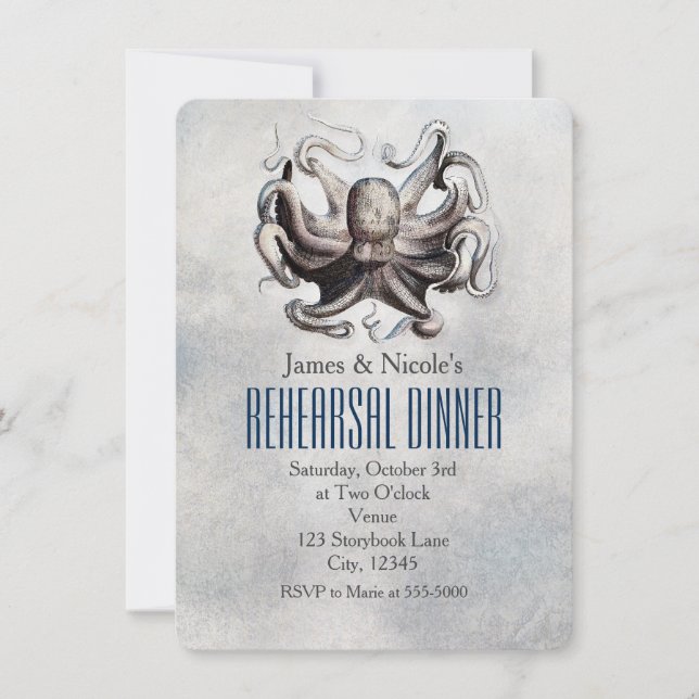Vintage Octopus Beach Wedding Probe Card Einladung (Vorderseite)