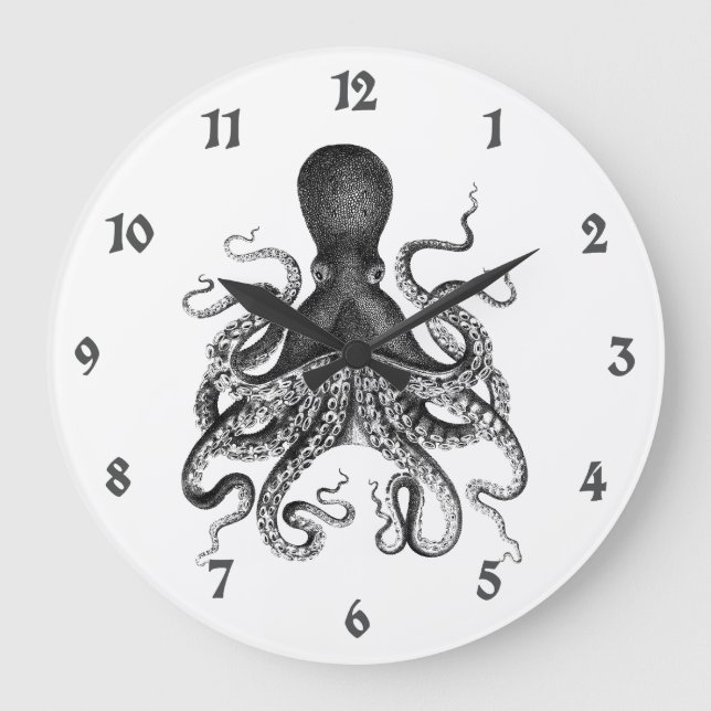 Vintage Octopus Große Wanduhr (Vorderseite)