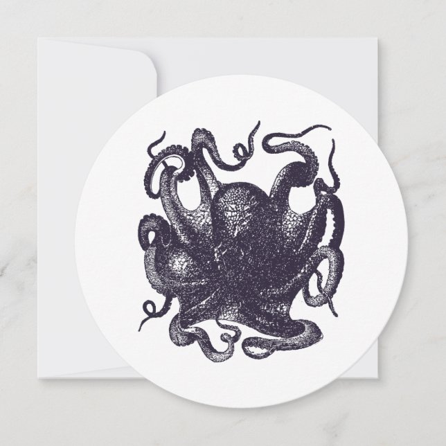Vintage Octopus-Illustration Einladung (Vorderseite)