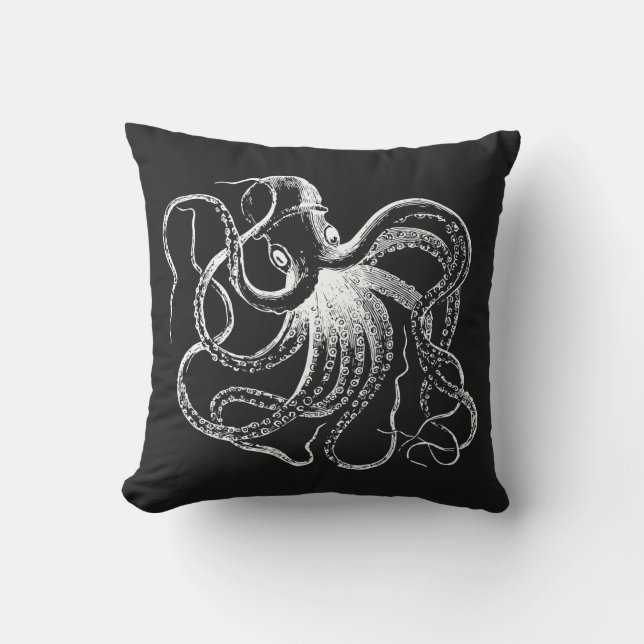 Vintage Octopus-Illustration Kissen (Vorderseite)