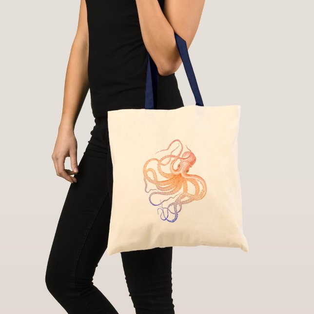 Vintage Octopus-Illustration Tragetasche (Vorderseite (Produkt))