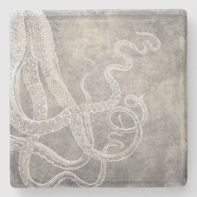 Vintage Octopus-Silberschnecke Steinuntersetzer (Vorderseite)