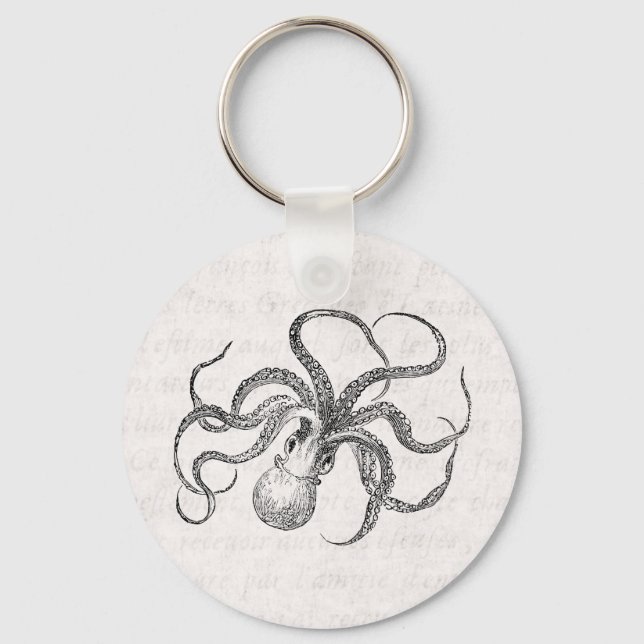 Vintage Octopus-Vorlage mit antikem Text Schlüsselanhänger (Vorderseite)