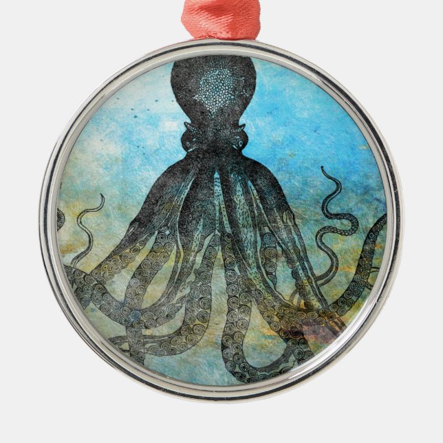 Vintage OctopusCollage Ornament Aus Metall (Vorne)