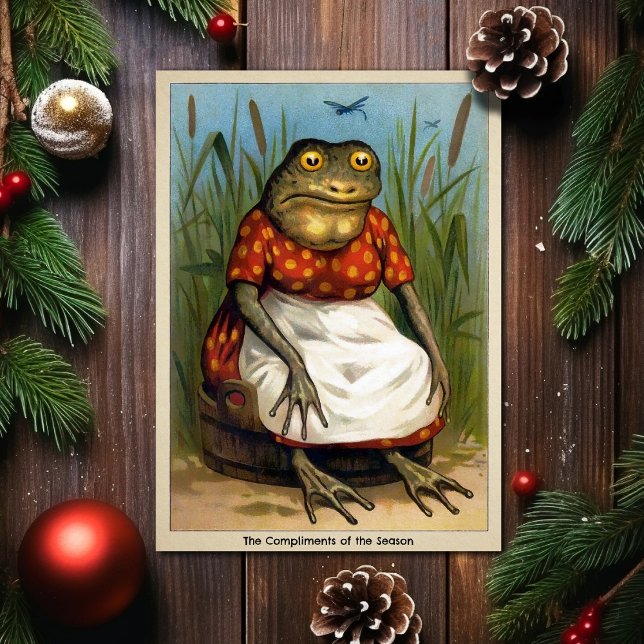 Vintage Odd Frog Lady Weihnachtskarte Feiertagskarte (Von Creator hochgeladen)