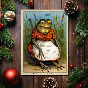 Vintage-Odd-Frosch-Dame-Weihnachtskarte Feiertagskarte
