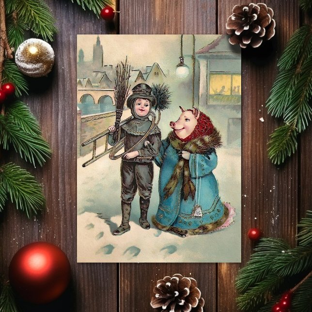 Vintage Odd Pig Lady Weihnachtskarte Feiertagskarte (Von Creator hochgeladen)