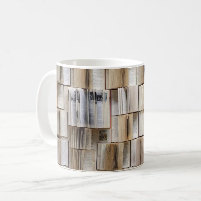 Vintage offene Buchseiten Kaffeetasse (Vorderseite Links)
