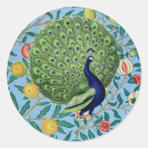 Vintage offener Fächer Pfauenfedern Runder Aufkleber