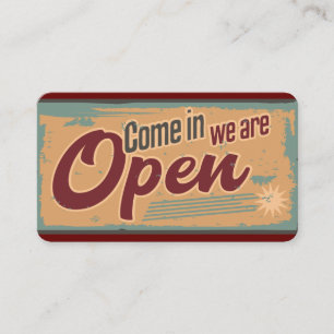 Vintage offenes Firmenschild im Retro-Stil Visitenkarte