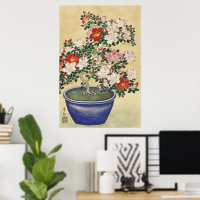 Vintage Ohara Koson Azalee in Blauem Topf Kunst