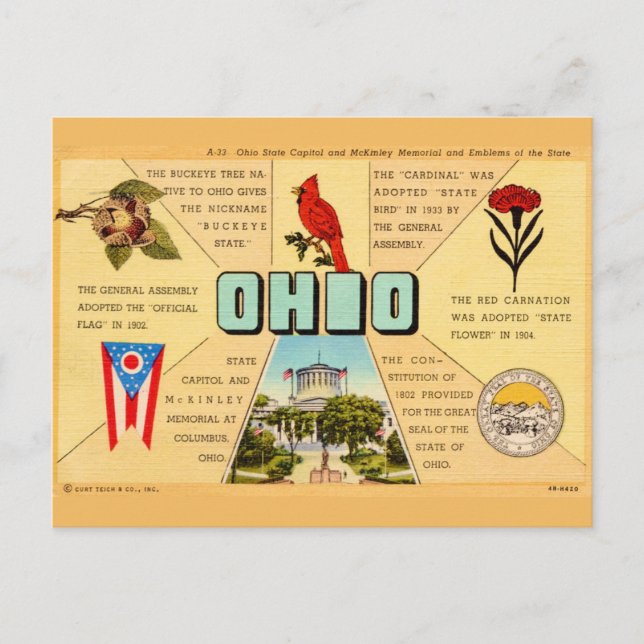 Vintage Ohio Fakten Postkarte (Vorderseite)