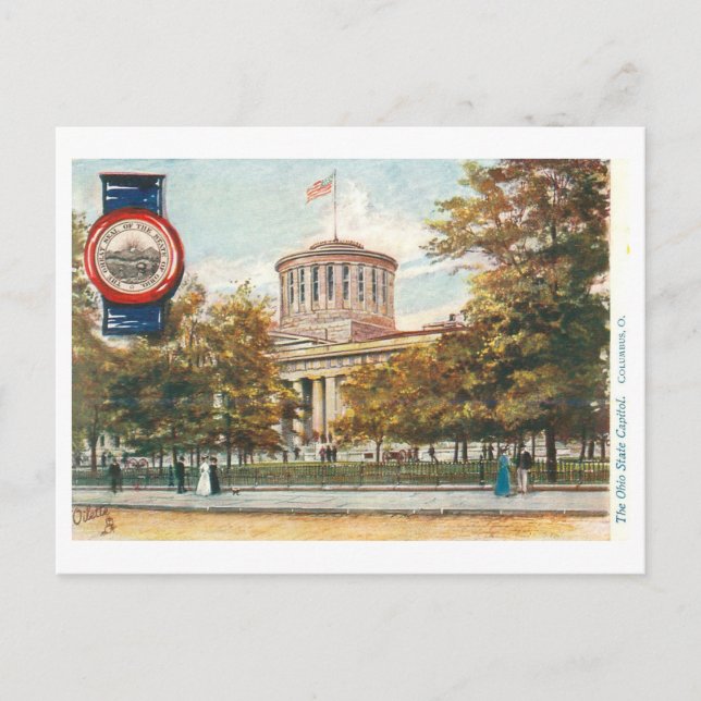 Vintage Ohio Hauptstadt mit Siegel Postkarte (Vorderseite)