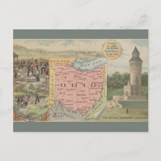 Vintage Ohio Map Postkarte (Vorderseite)