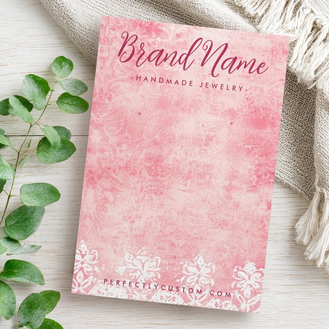 Vintage Ohrkarte mit rosa Spitzen-Schablone (Vintage pink lace stencil damask earring card)