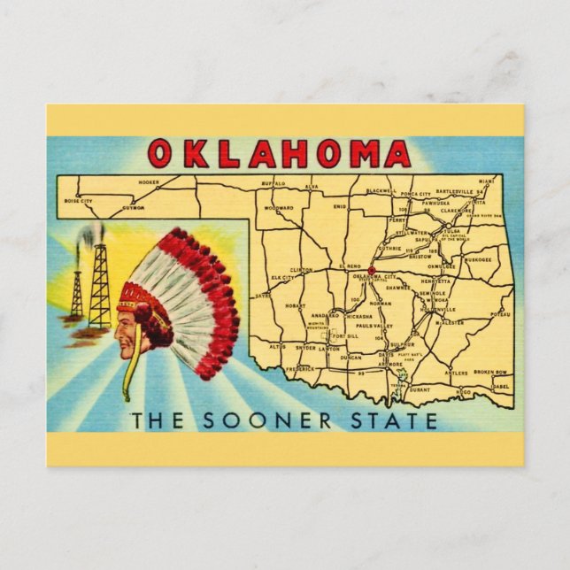 Vintage Oklahoma-Karte als Postkarte (Vorderseite)