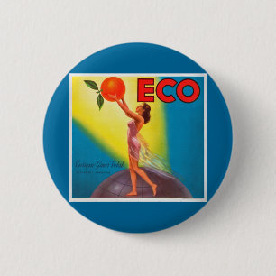 Vintage-Öko-Orangenetikett Button