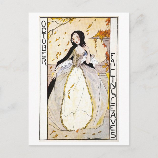 Vintage Oktober Fallende Blätter Postkarte (Vorderseite)