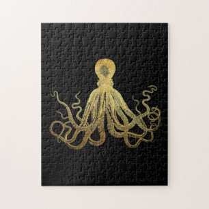 Vintage-Oktopus Gold-Schwarze Tinte Küsten-Nautik