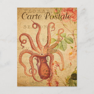 Vintage-Oktopus, Tintenfisch Meereslebewesen Tier Postkarte