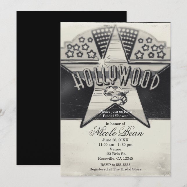 Vintage Old Hollywood Invitations noir & blanc (Devant / Derrière)