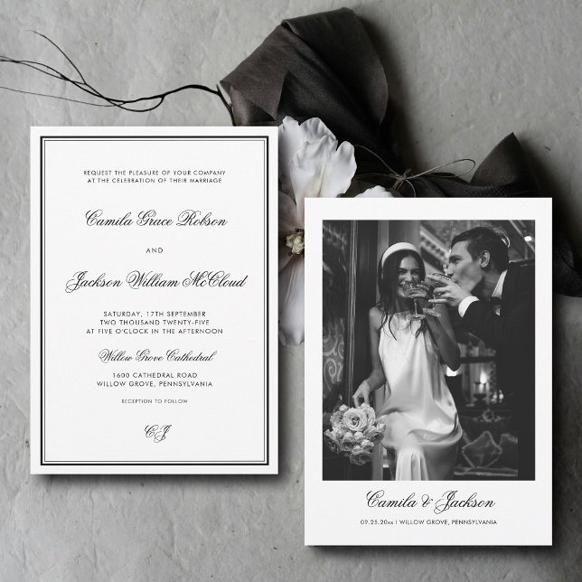 Vintage Old Money Black and White Wedding  Einladung (Von Creator hochgeladen)
