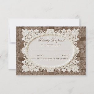 Vintage Old Money Braune Elfenbeinspitze Hochzeit RSVP Karte