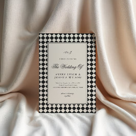 Vintage Old Money Preppy Checkered Photo Wedding Einladung