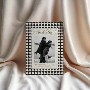 Vintage Old Money Preppy Karo 2 Foto Hochzeit Save The Date